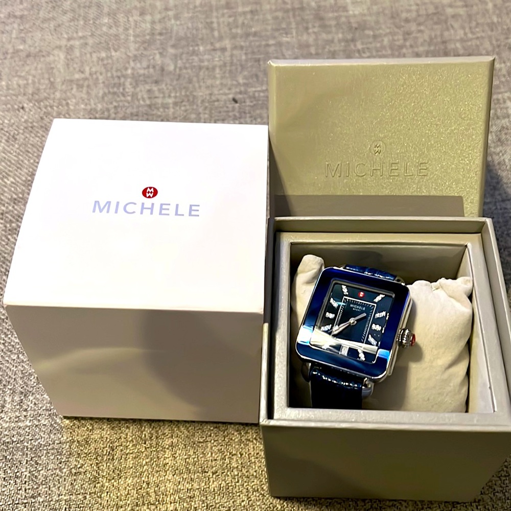 Michele Deco Stainless Blue Topaz Dial Watch